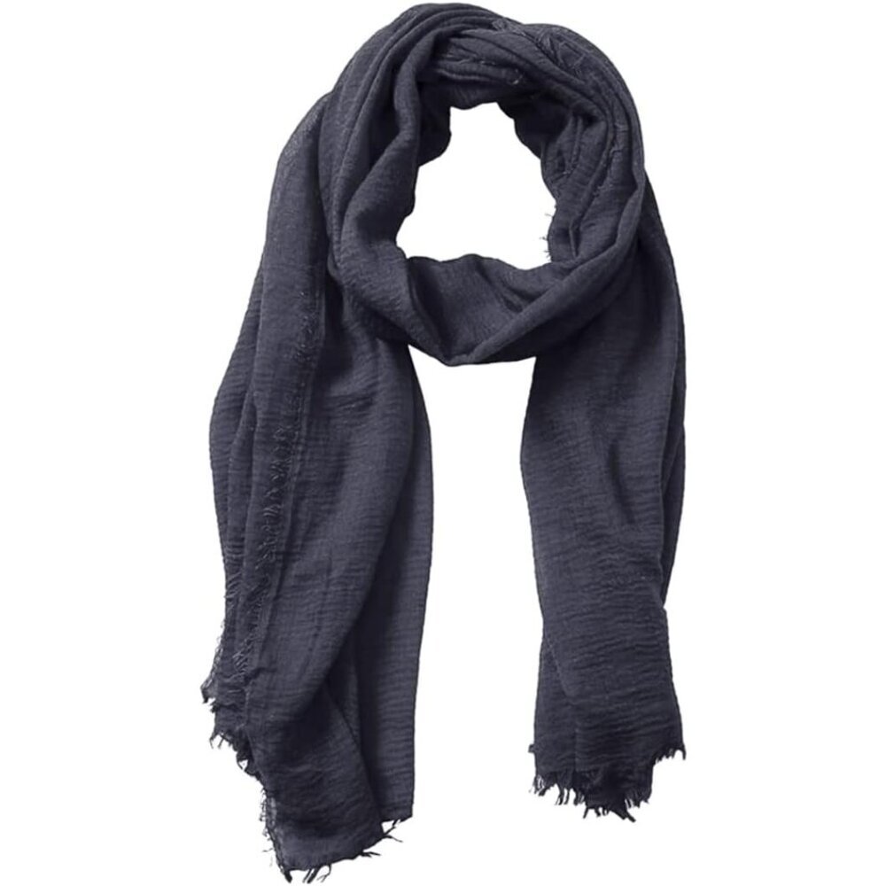 Summer Cotton Blend Crinkle Vintage Soft Scarf with Fringed Edges 35" × 70"